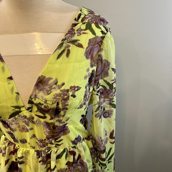 NWOT FOURTEENTH PLACE Ella Long Sleeve Chiffon Tiered Maxi Dress in Yellow Bouqu - Picture 5 of 11